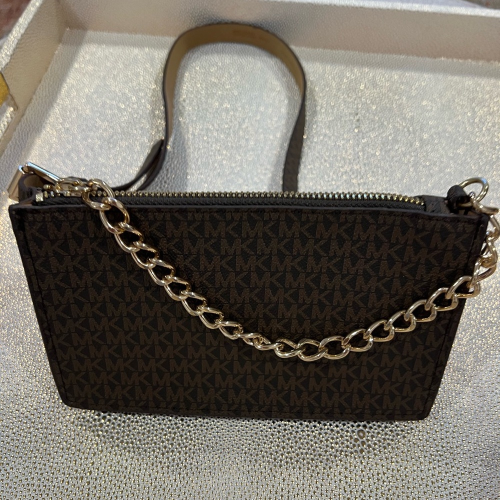 Michael Kors Black Monogram Chain Wristlet